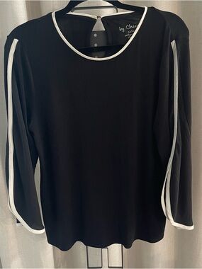 Chicos Black Contrast-Piped Long Sleeve Top